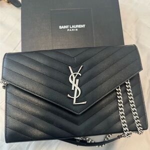 Saint Laurent Black Chevron Leather Clutch